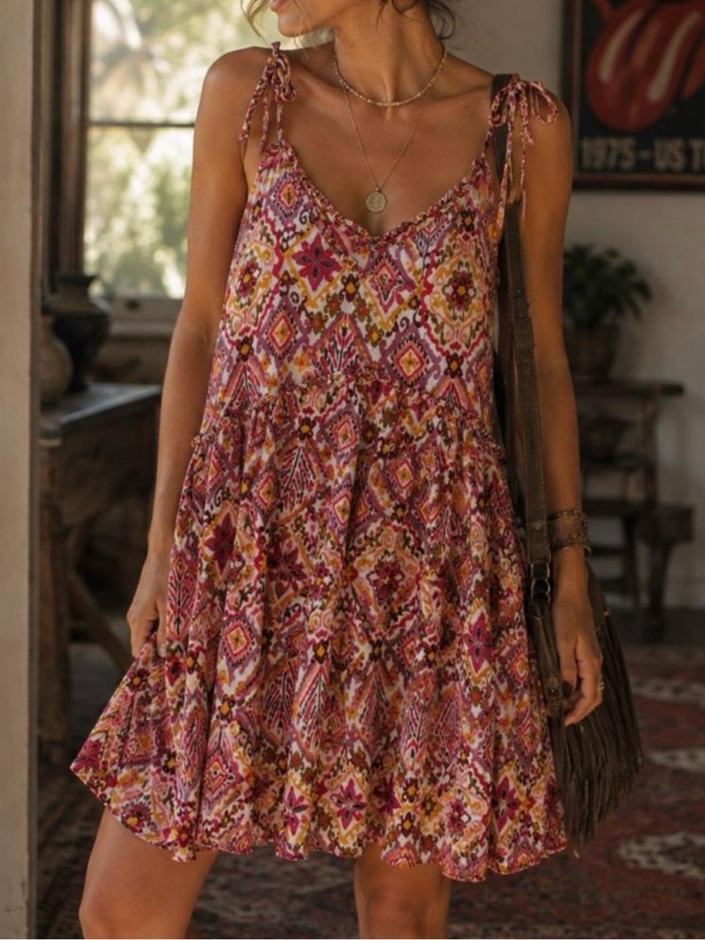 Patrons of Peace Ikat Print Tie-Shoulder Mini Dress